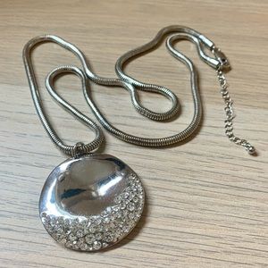 Long Silver Rhinestone Pendant Necklace